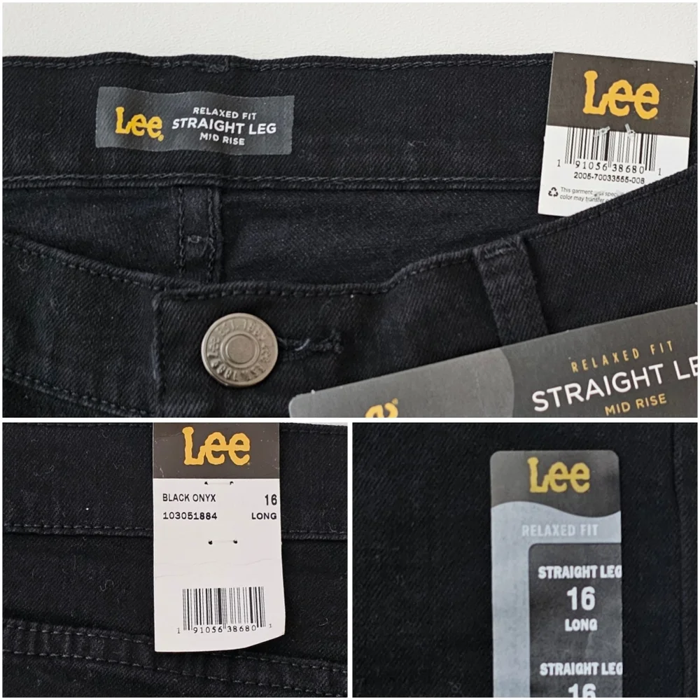 Lee Women’s Relaxed Fit Straight Leg Jeans Black Onyx Size 16 Long Mid Rise NWT - Picture 13 of 14